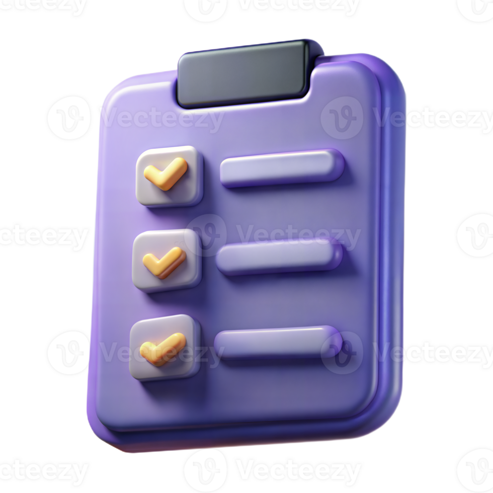 Purple 3D Rendered Checklist With Checkmarks png