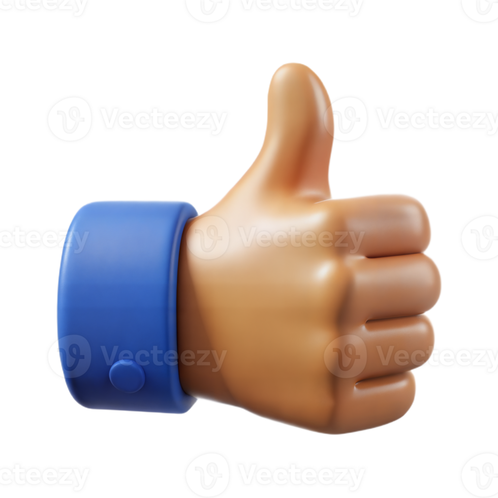 3D Rendered Thumbs Up Hand Gesture Isolated on Transparent Background png