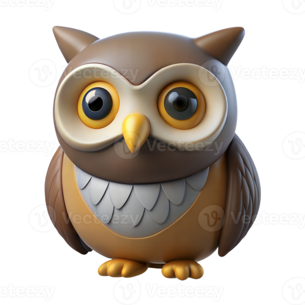 3D Cartoon Owl Rendered In Brown and Yellow png