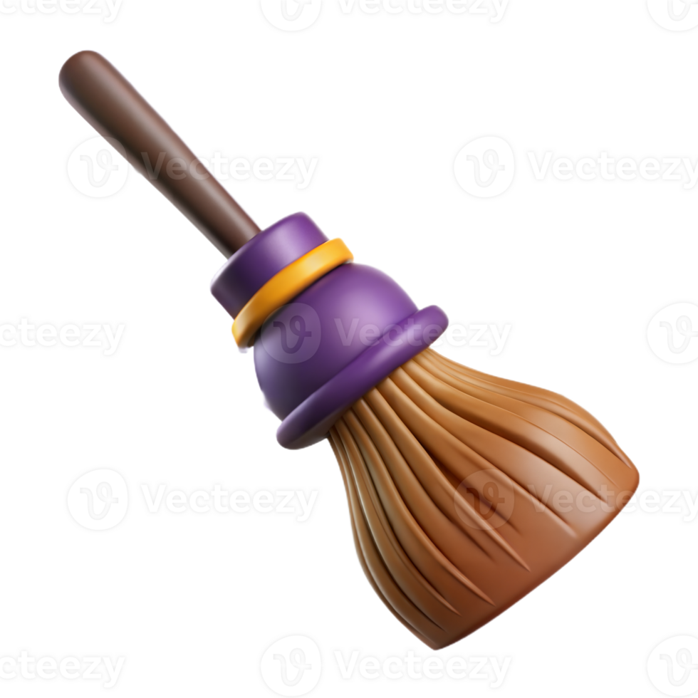 3D Rendered Cartoon Witchs Broom With Purple Handle png
