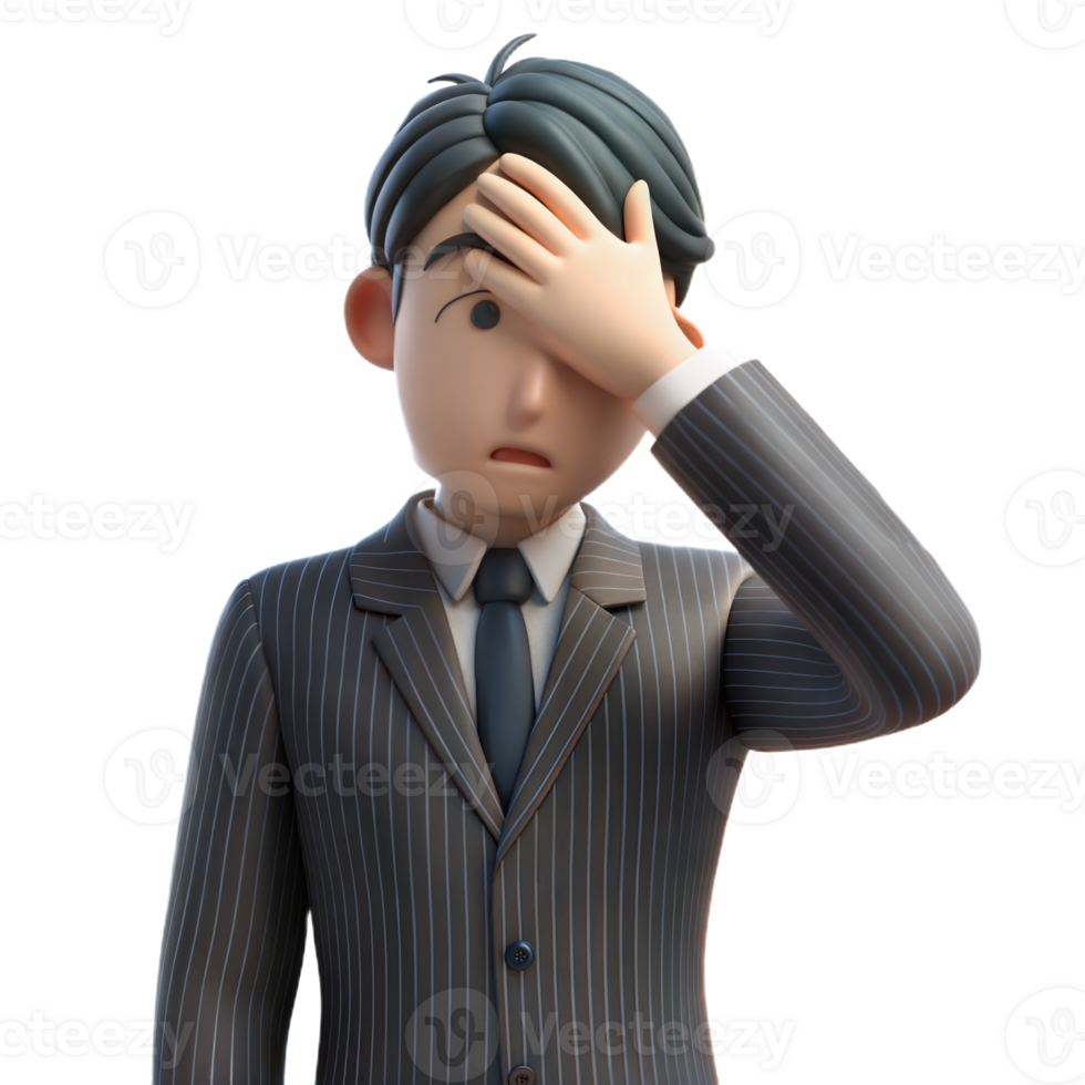 3D Cartoon Businessman Holding Forehead In Regret png