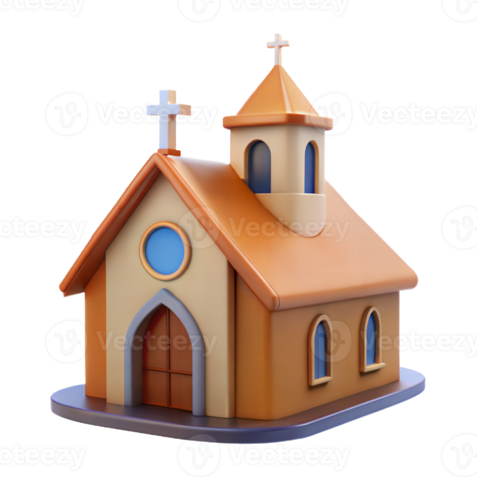 3D Rendered Brown Church Model Isolated on Transparent Background png