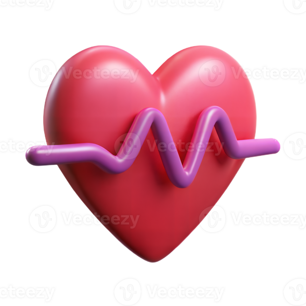 3D Rendered Pink Heart With Purple Heartbeat Line png