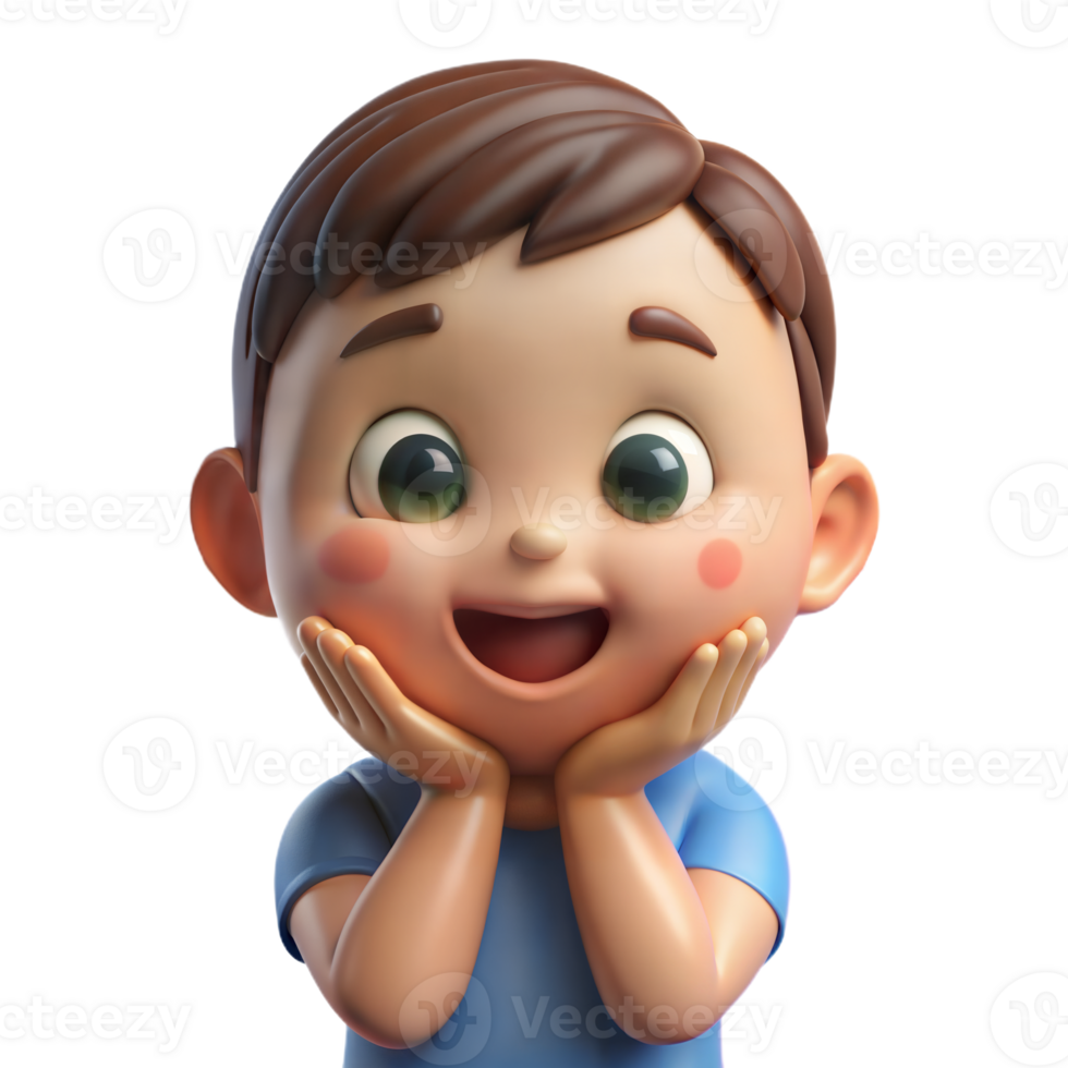 Smiling 3D Rendered Boy Character With Hands on Cheeks png