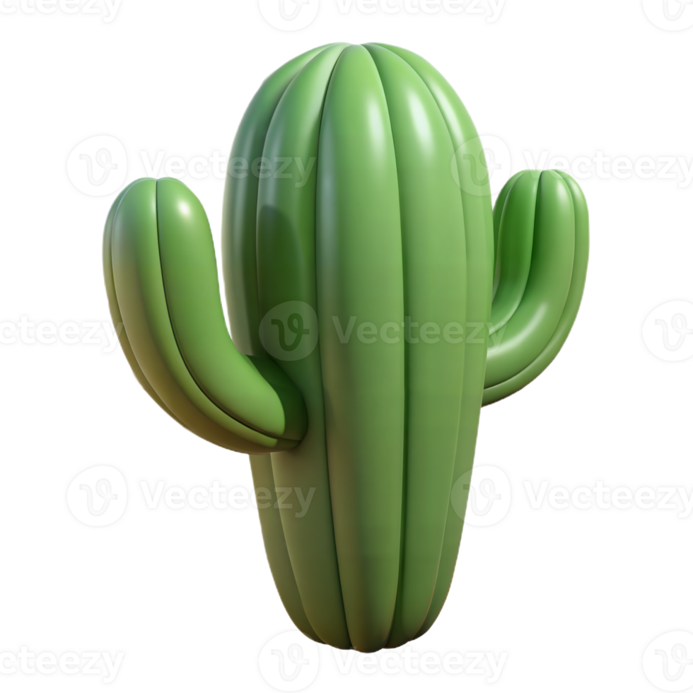3D Render of a Green Cactus With Two Arms png