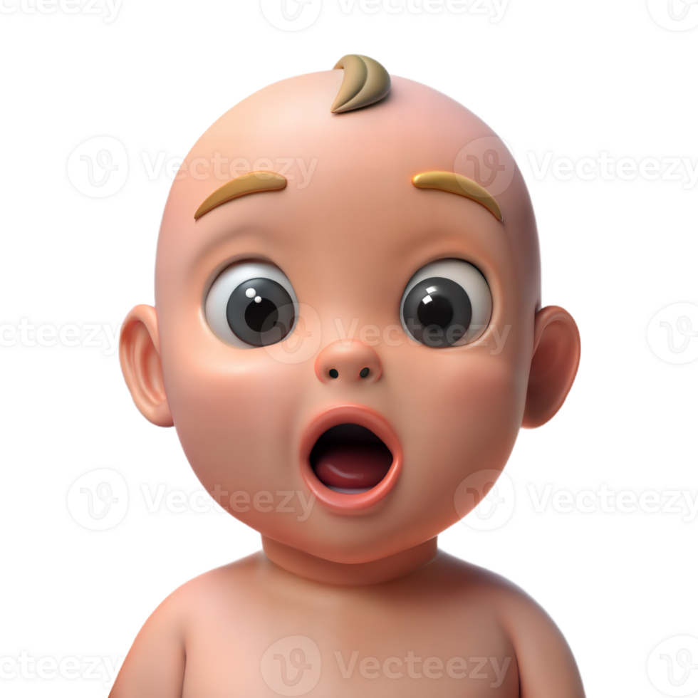 3D Rendered Baby With Wide Open Mouth and Surprised Expression png