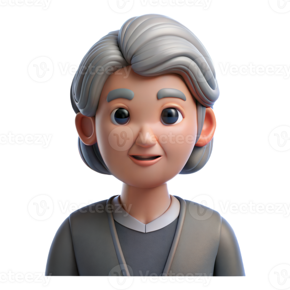 Smiling Elderly Woman 3D Cartoon Render png