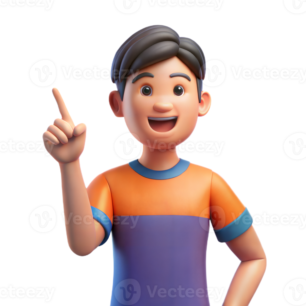 Smiling Boy Pointing Up in 3D Render png