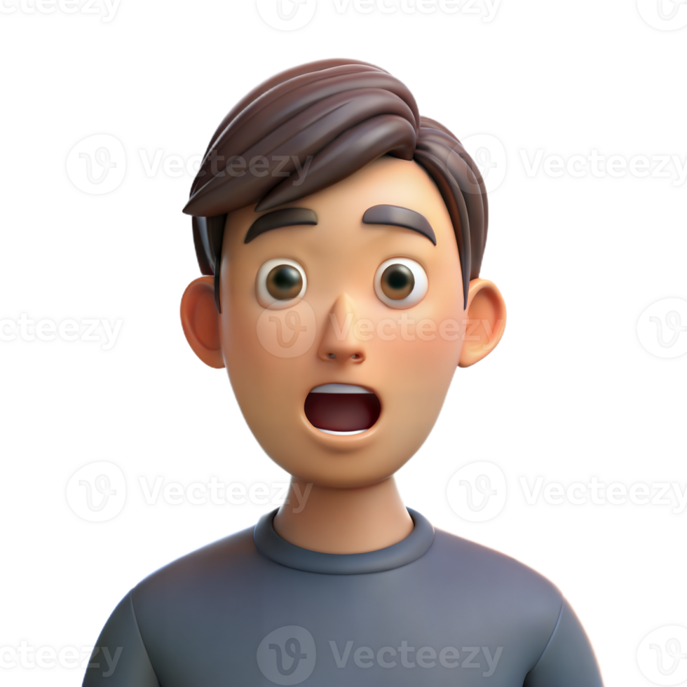Shocked 3D Cartoon Man With Mouth Open and Wide Eyes png