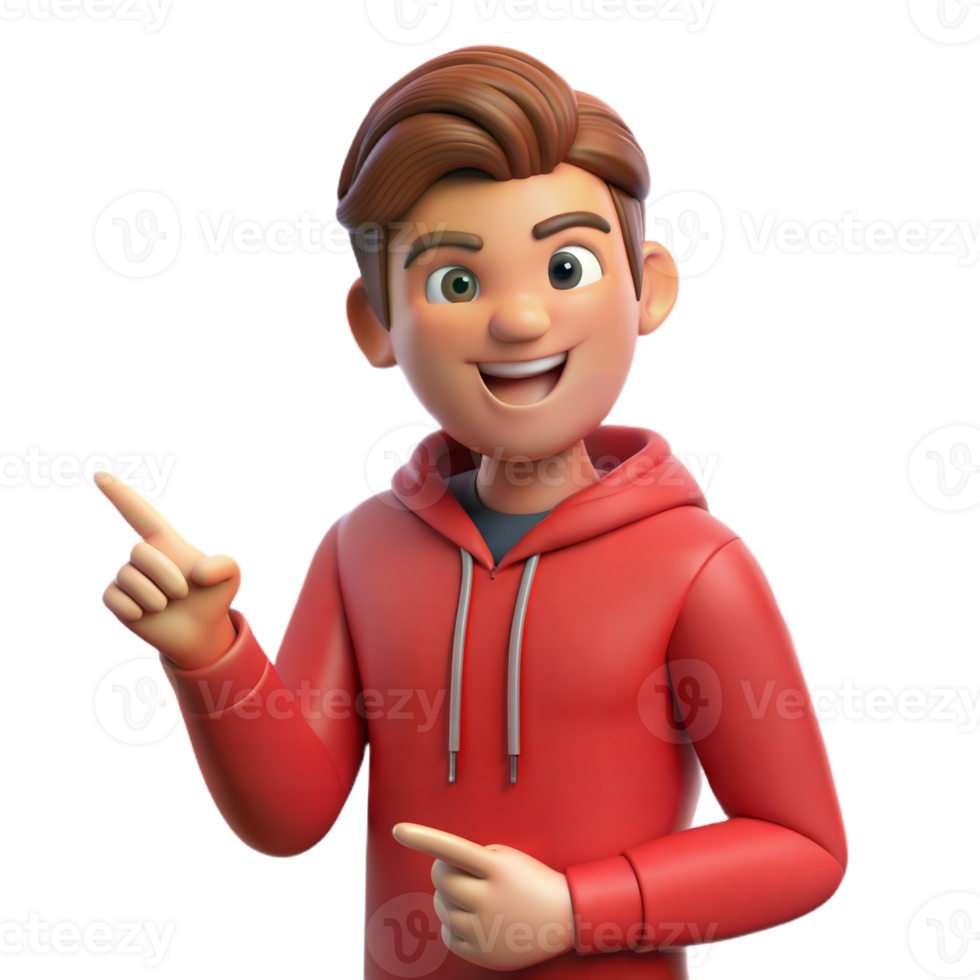 Smiling Cartoon Boy Wearing Red Hoodie Points Right png