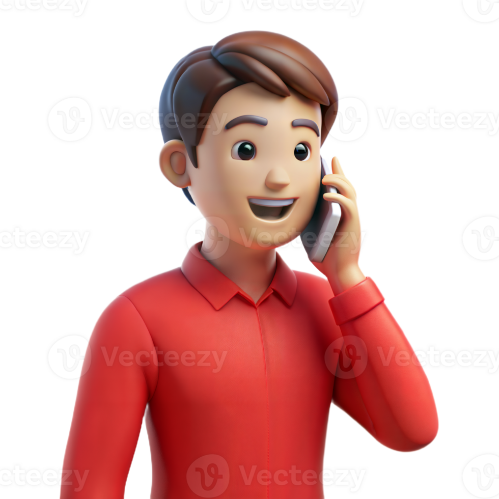 3D Rendered Cartoon Man Talking on Cell Phone png