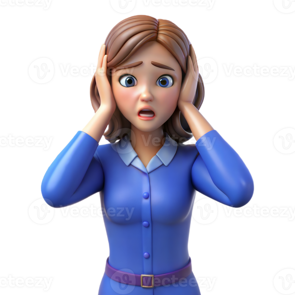 3D Rendered Woman Covering Ears In Fear png