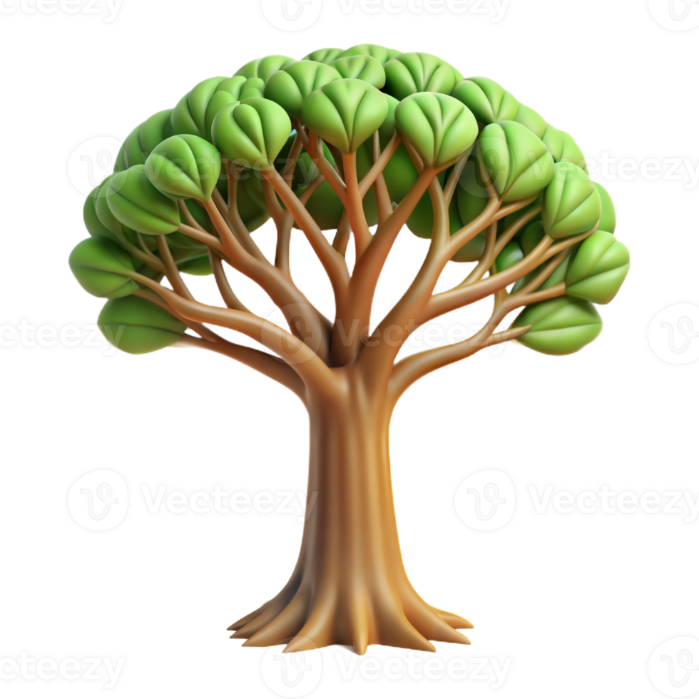 3D Rendered Green Tree With Brown Trunk Isolated on Transparent Background png