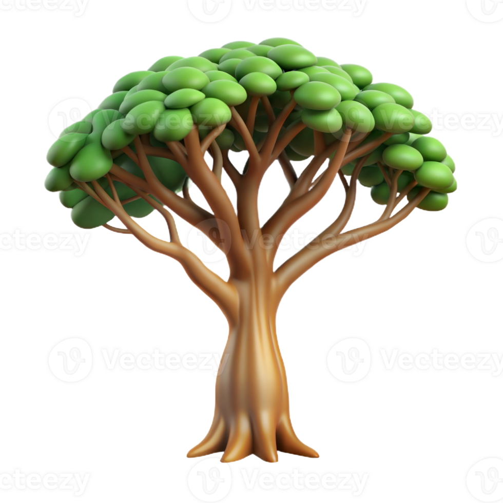 Cartoon Tree Render With Green Leaves and Brown Trunk png