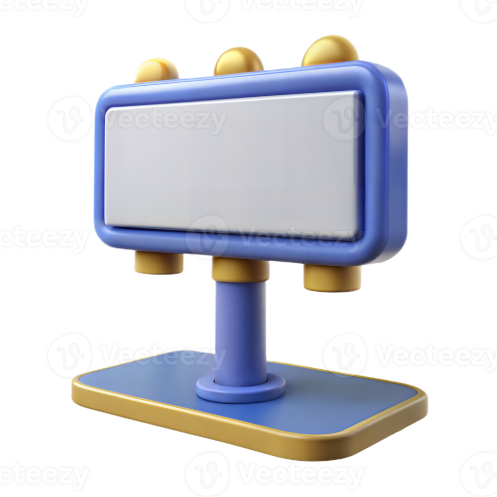 3D Render of a Blue and Gold Billboard With a Blank Sign png