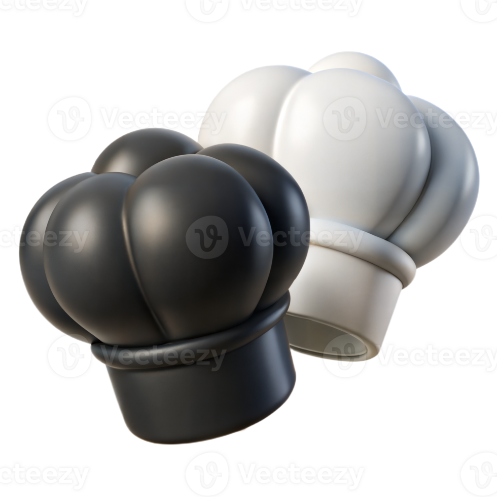 3D Render of Black and White Chef Hats on a Transparent Background png