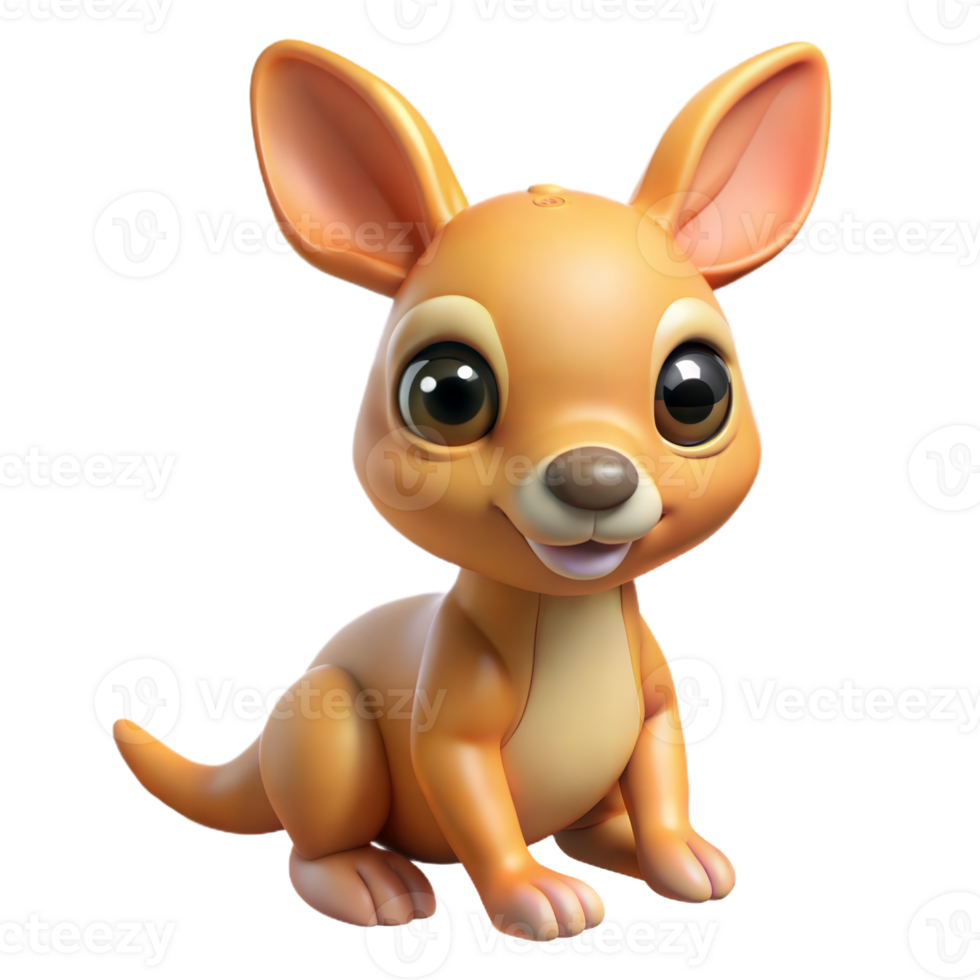 Cute 3D Cartoon Kangaroo Sitting and Smiling png