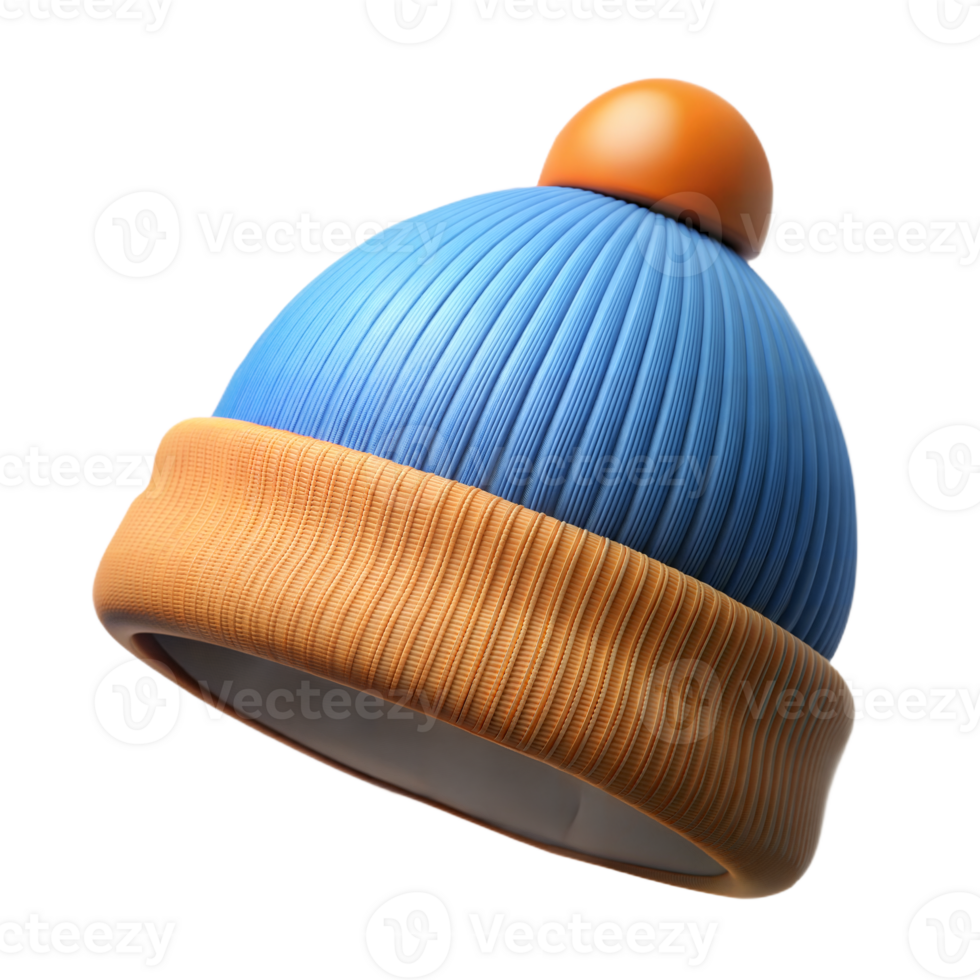 Blue and Orange Knitted Beanie Hat With Pom Pom Isolated on Transparent Background png