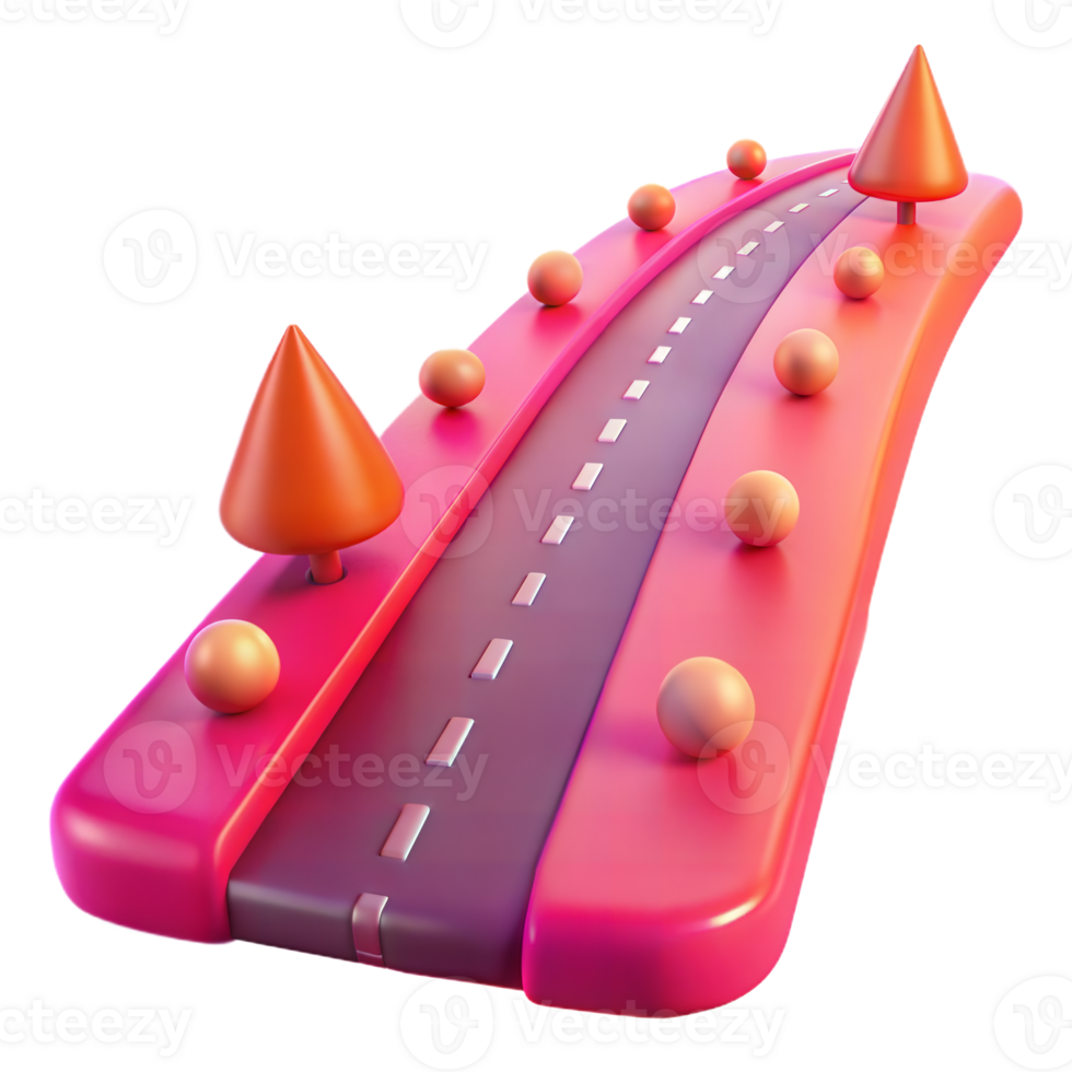 3D Rendered Pink Road With Trees And Balls png