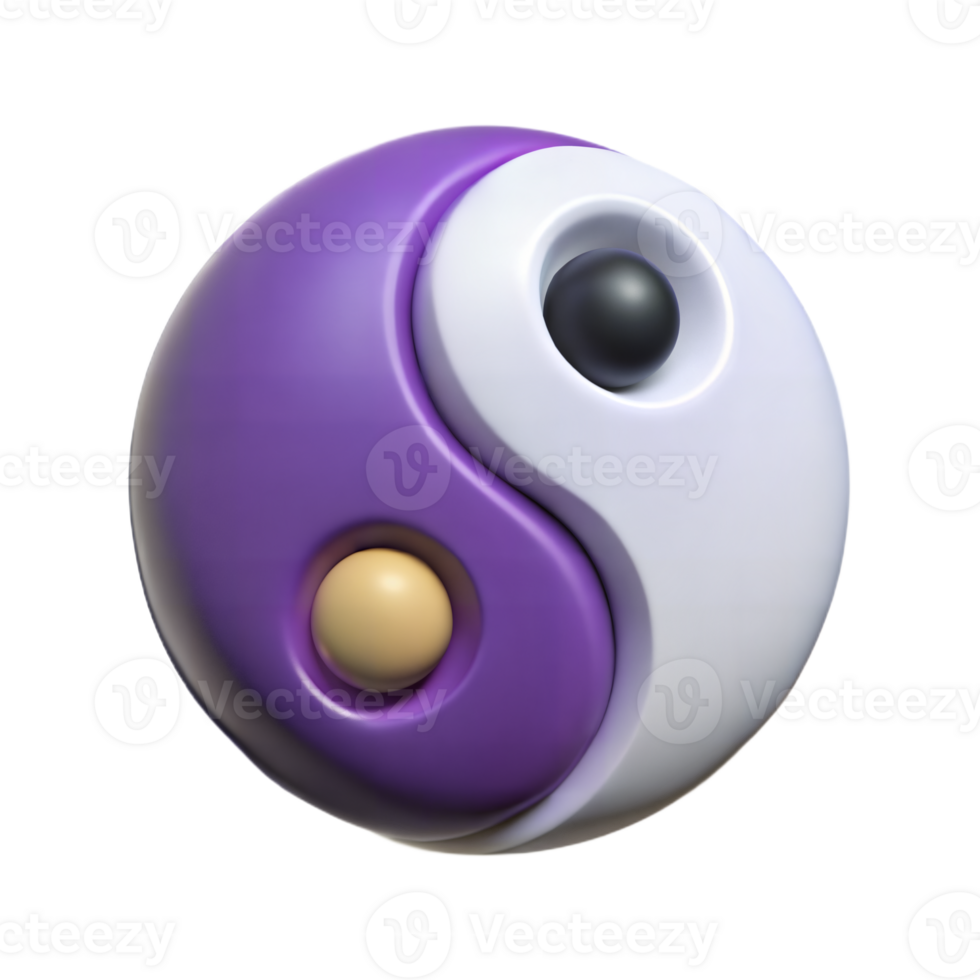 3D Purple and White Yin Yang Symbol With Black and Yellow Spots png