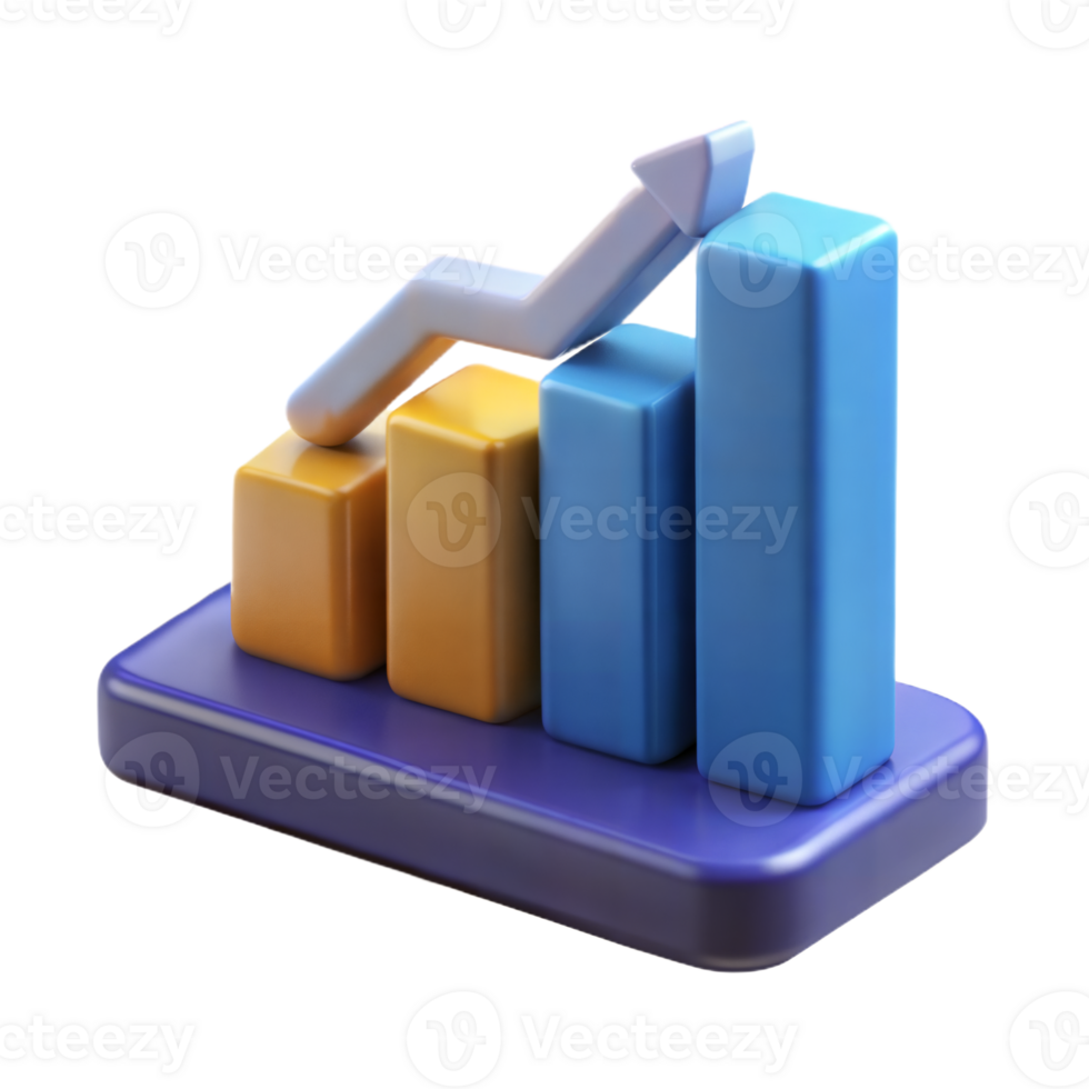 3D Rendered Bar Graph With Arrow Pointing Upward png