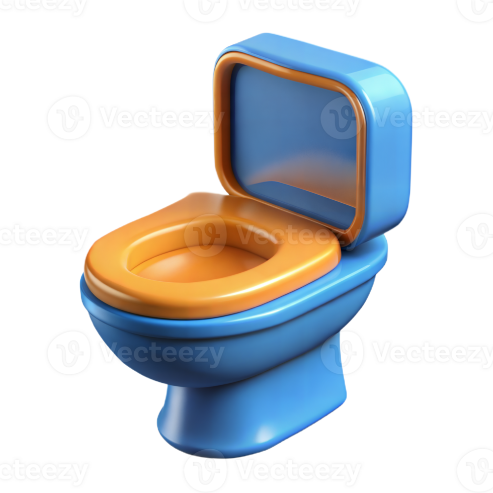Blue And Orange Toilet With Open Lid 3D Render png