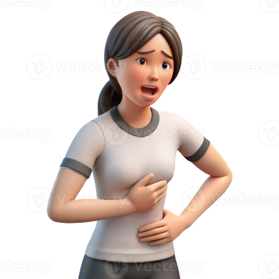 3D Animated Woman Holding Stomach in Pain png