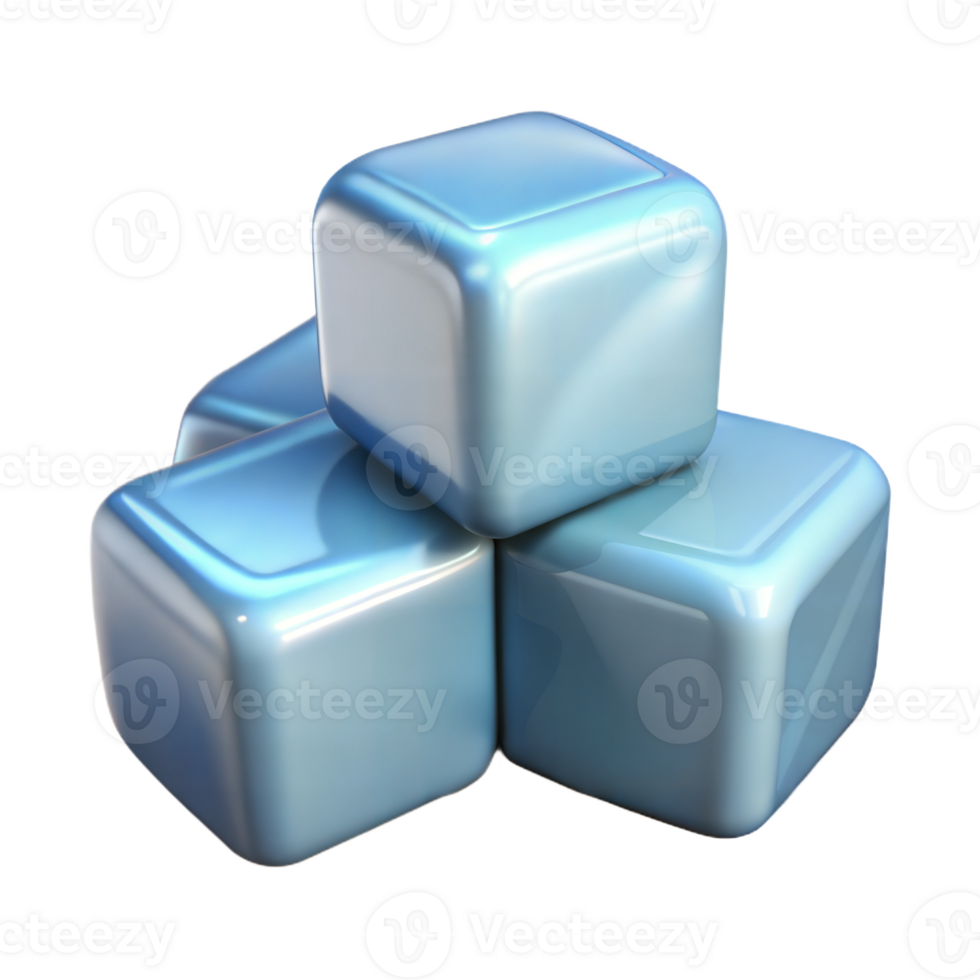 Animated 3D stack of blue ice cubes, isolated on transparent background png