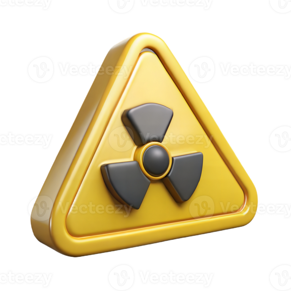 Animated 3D yellow radiation warning sign, isolated on transparent background png