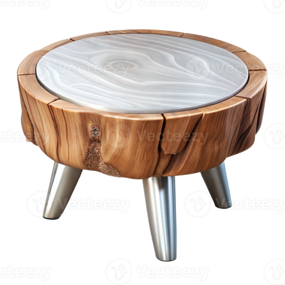 Animated 3D wooden table with metal legs, isolated on transparent background png