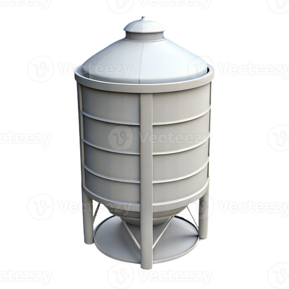 Animated 3D metal water tank with legs, isolated on transparent background png