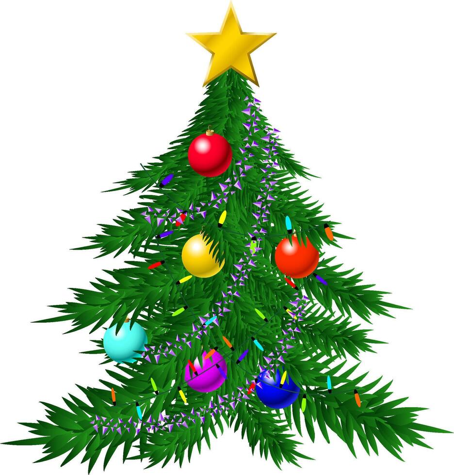 Christmas tree with baubles and garlands vector