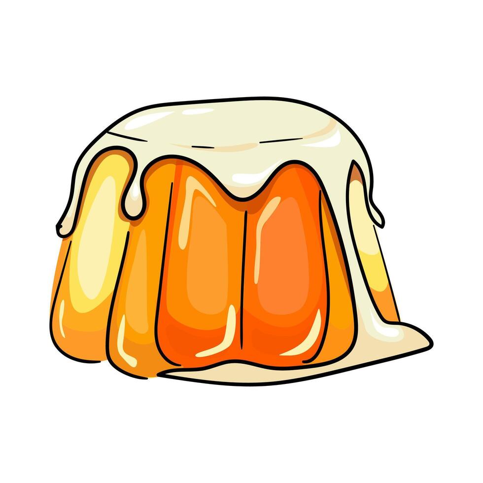 Pudding bright Jelly. Cartoon isolated Illustration. Food Object line Concept. Premium . Color hand drawn Style. vector