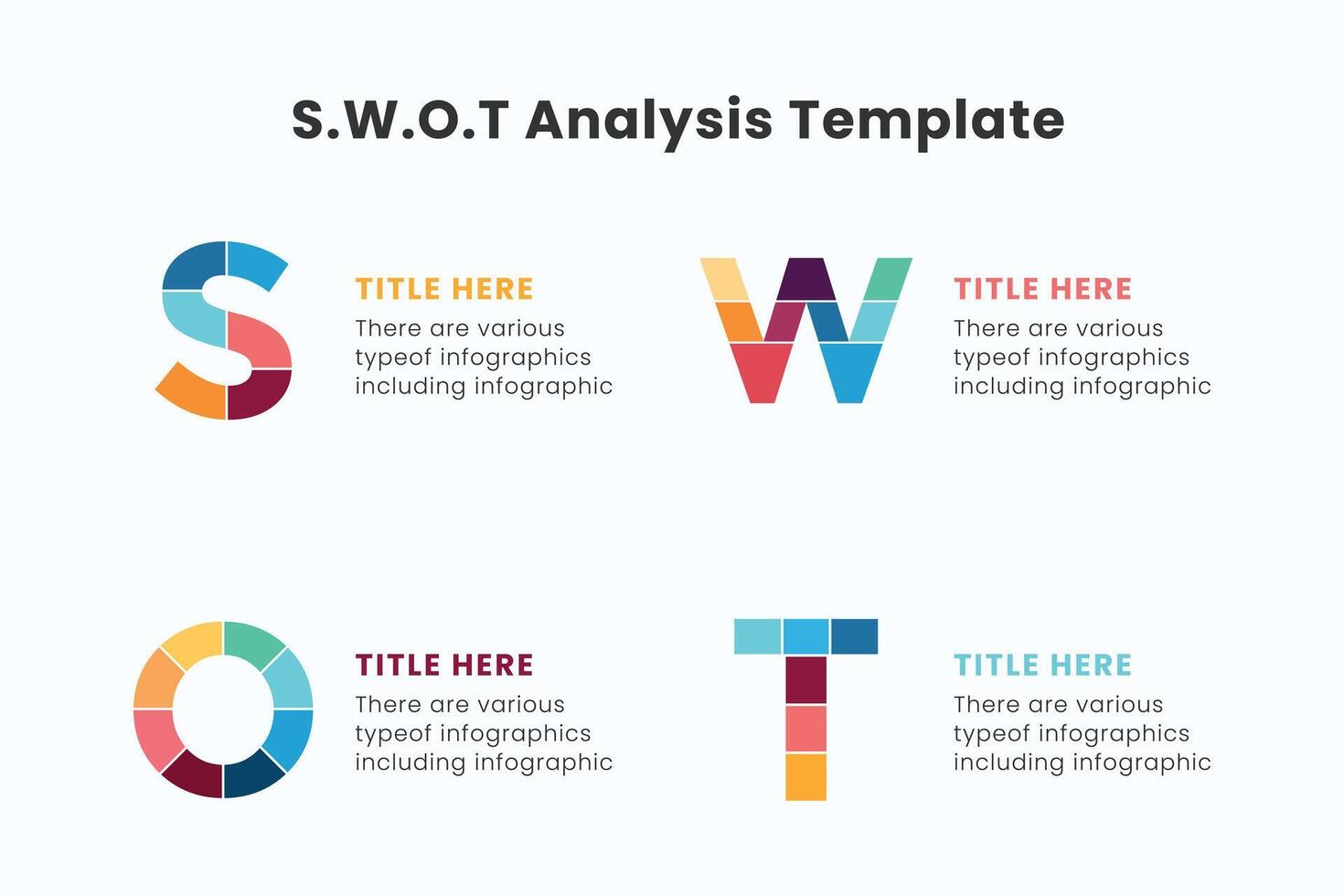 SWOT-analysis template design. clean illustration for corporate strategic planning and business analytics presentations. vector