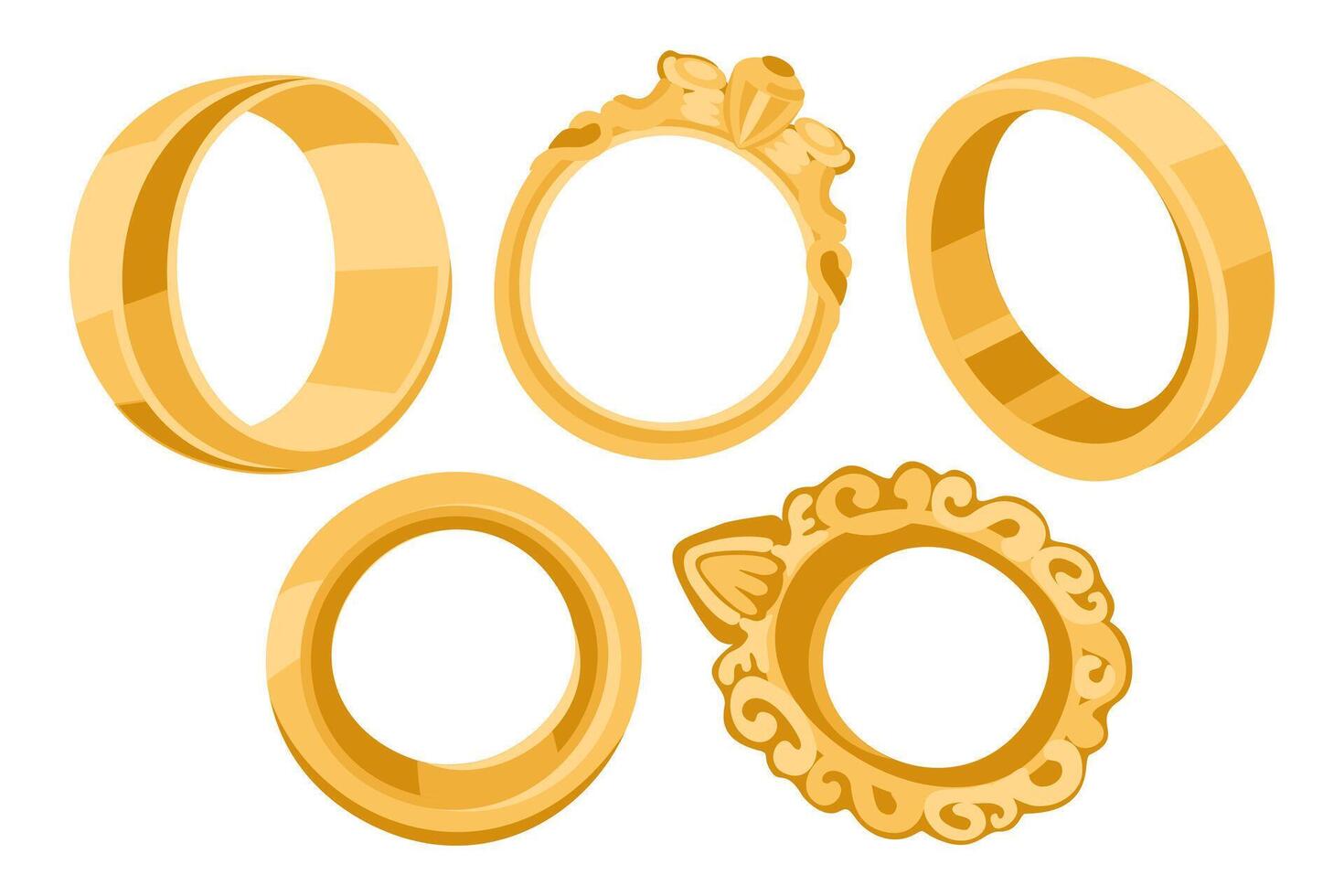 set of golden rings isolated on white background vector