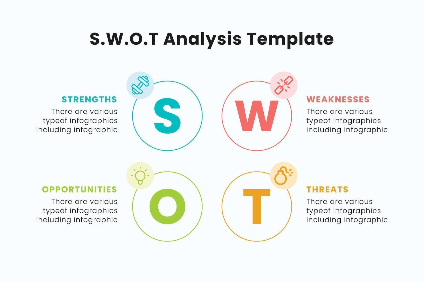 Modern concept of the SWOT-analysis template. Clean illustration for corporate strategic planning and business analytics presentations. vector