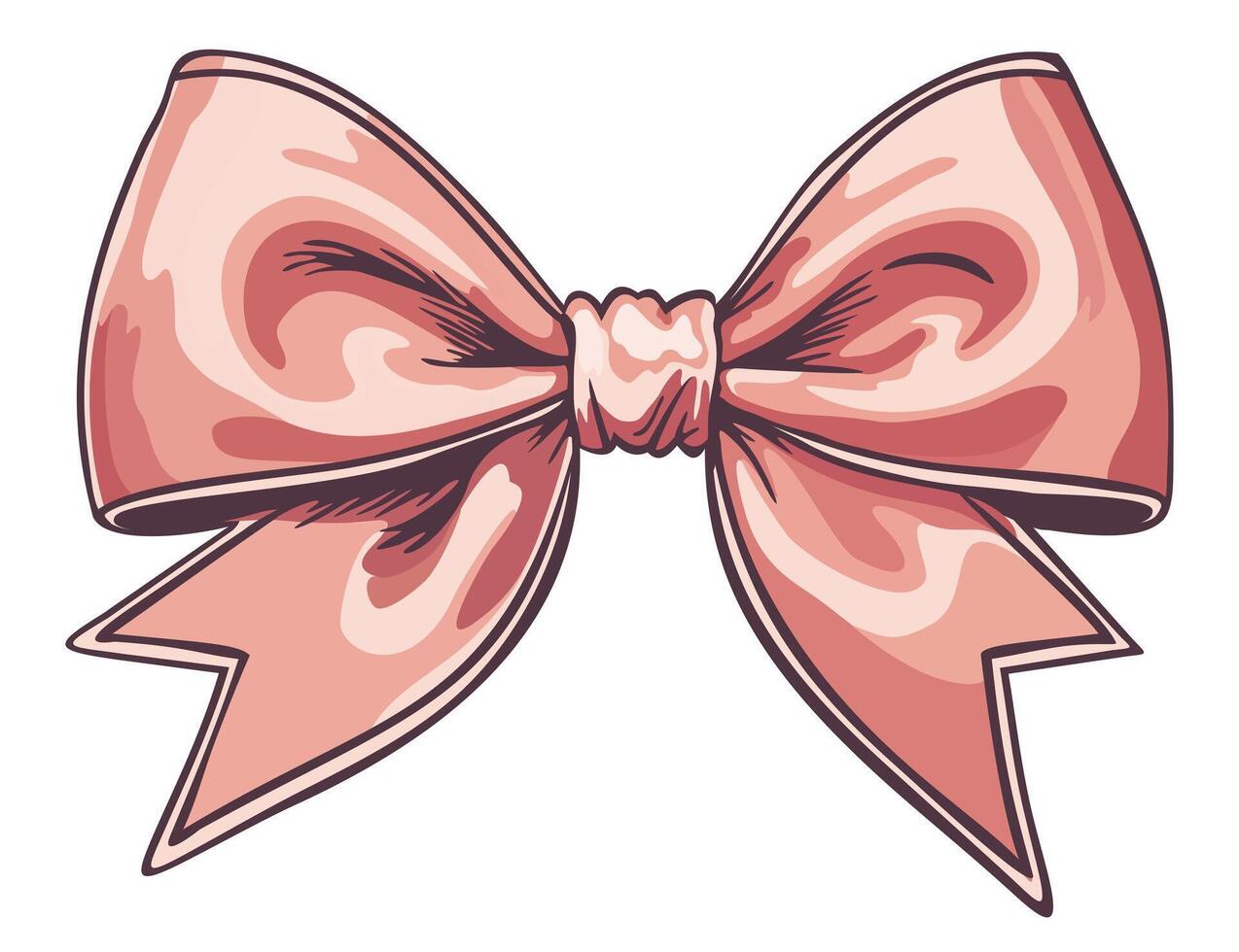 pink bow isolated on white background. Girlish hair accessory. Feminine style. Outline doodle vector