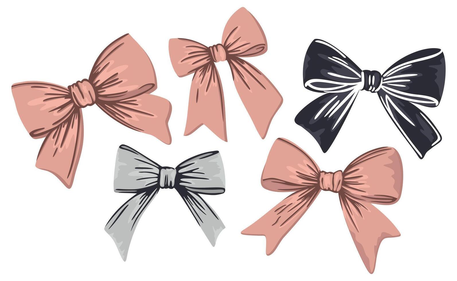 collection of various bows. Girlish hair accessories. Feminine style. Illustration isolated on white background vector