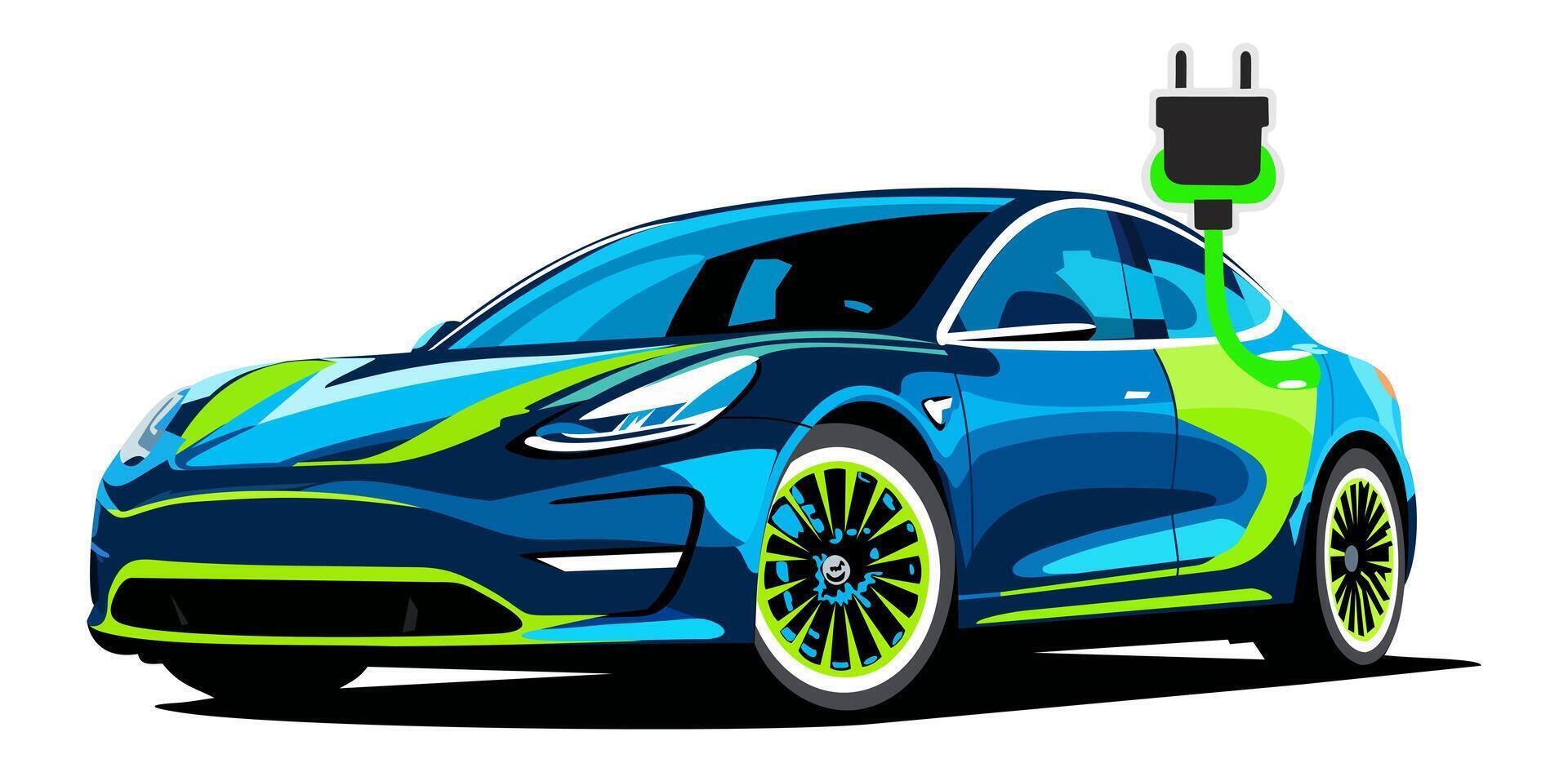 Electric car with E plug. Enviromental friendly vehicle. Eco design vector