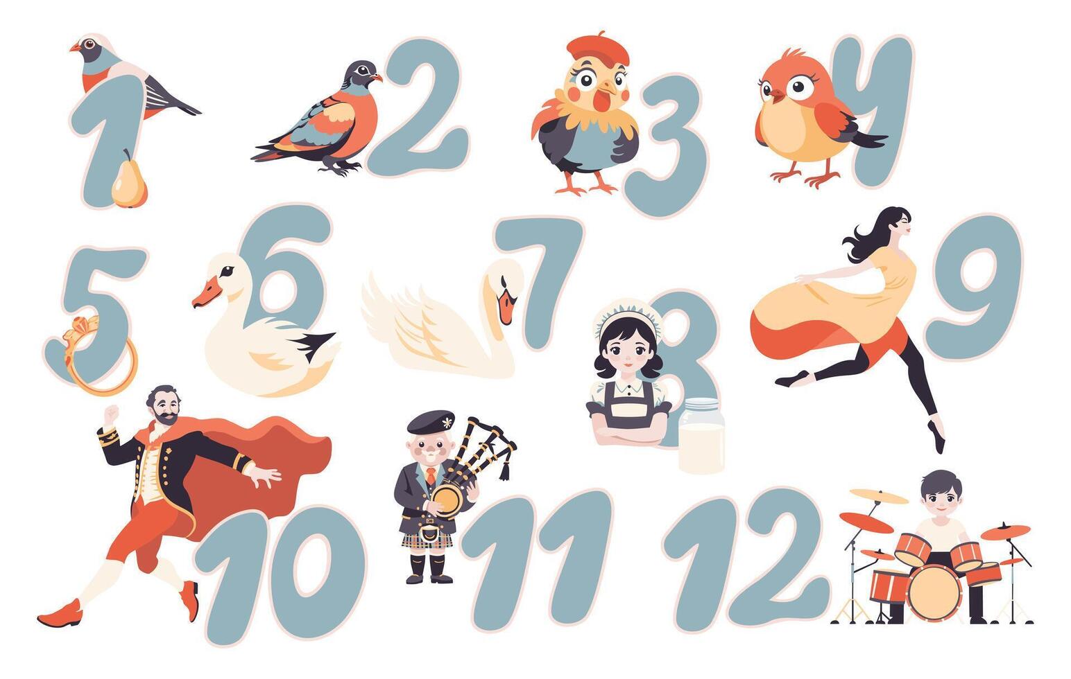 The twelve days of Christmas. English Christmas carol. isolated illustration vector