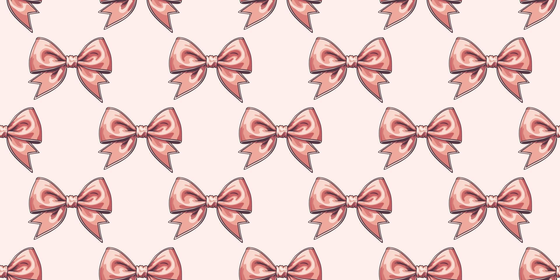 seamless pattern with pink girlish bows and hearts on light pink background vector