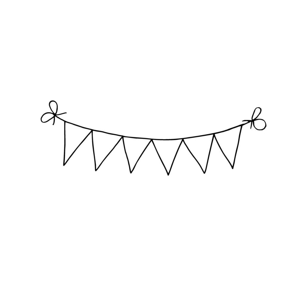 Garland of monochrome simple transparent blank triangular flags with ties isolated illustration clip art painted by black inks. Holiday decoration for birthday parties event vector