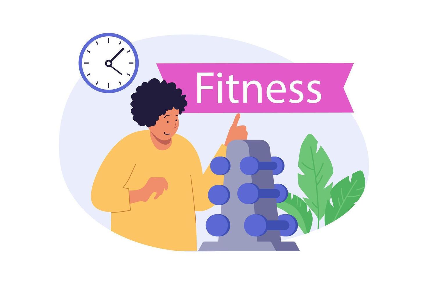 Education concept in modern flat design for web. Woman planning sport activities and exercise with dumbbells in gym club, training and doing workout for athletic body shapes. illustration. vector