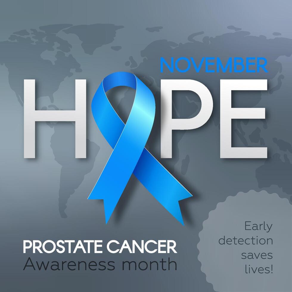 Poster for Prostate Cancer Awareness Month in November. Design a template with text and a blue ribbon. illustration. vector