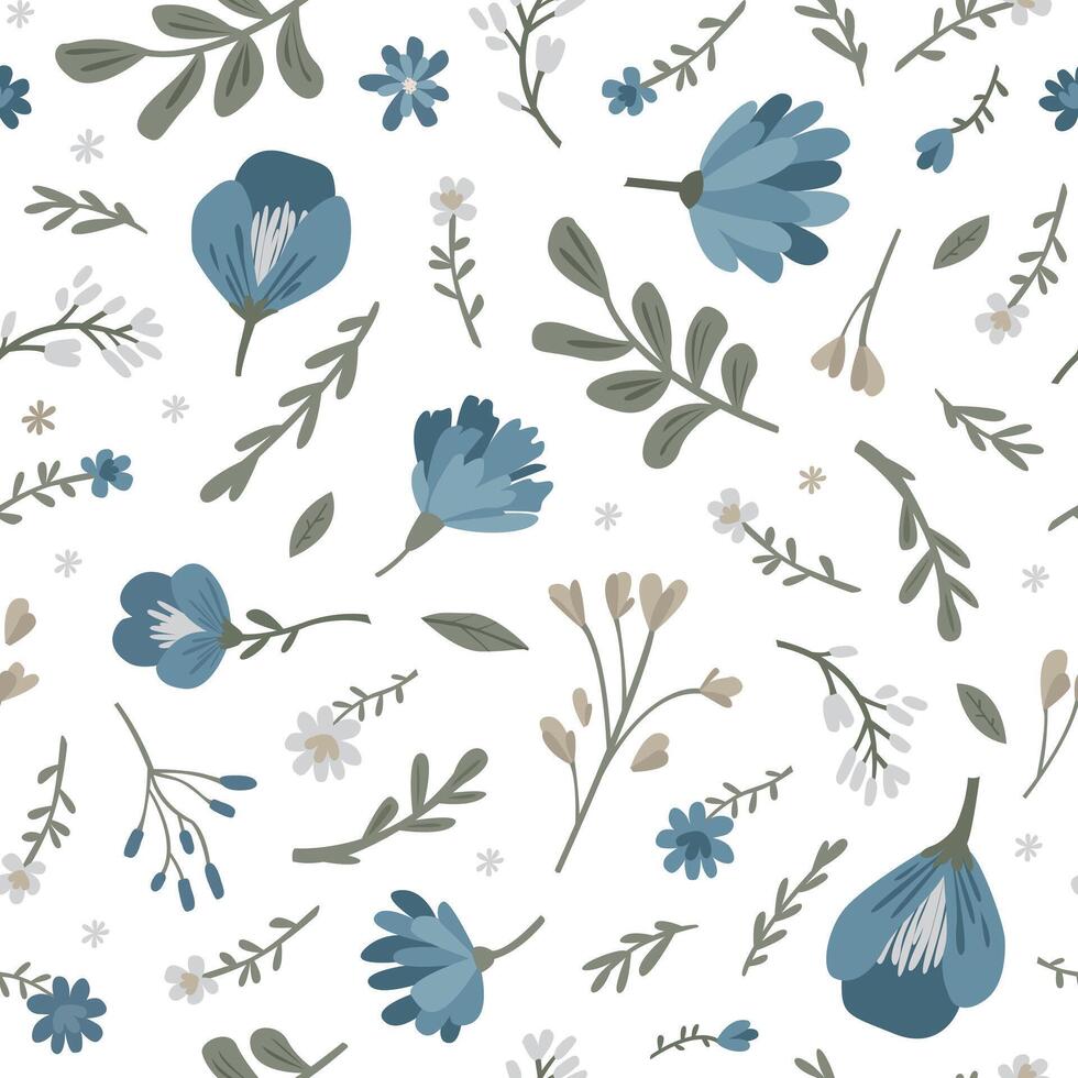 Flowers seamless pattern. Modern flat illustration. vector