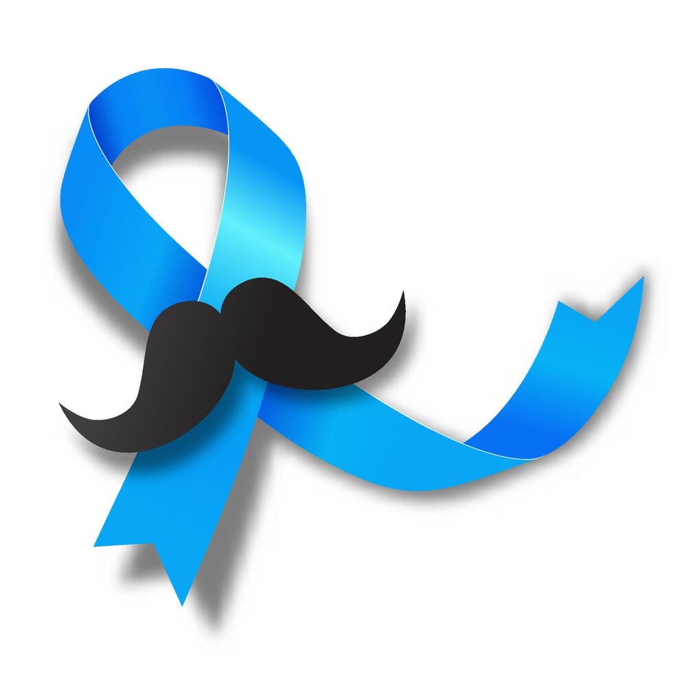 Prostate Cancer Awareness Month. Blue ribbon with a mustache. illustration isolated on white. vector