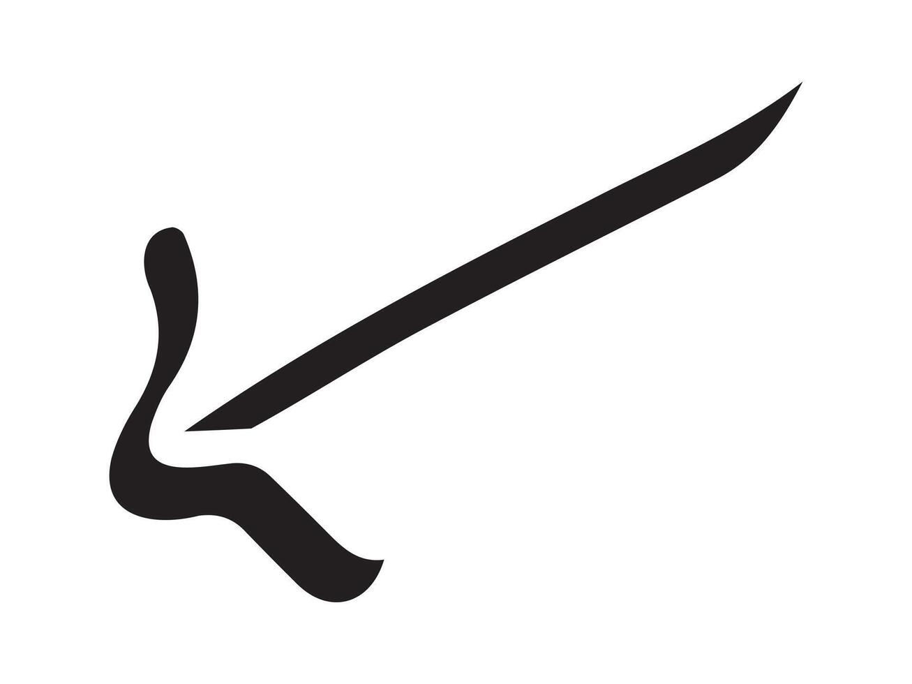 Hand-drawn straight volumetric black arrow isolated on a white background. Concept of direction, navigation, pointers, movement. Design element, symbol, and sign. Doodle style vector