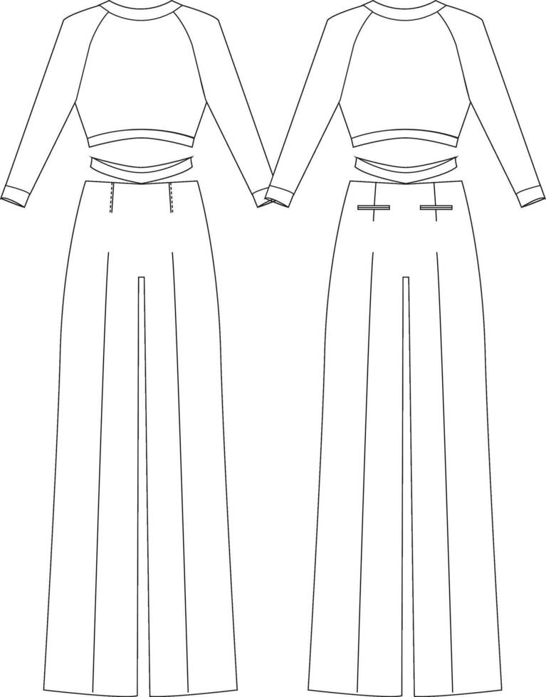 The front and back of a women's jumpsuit vector