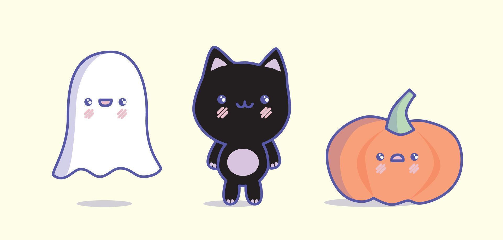 Halloween kawaii characters vector
