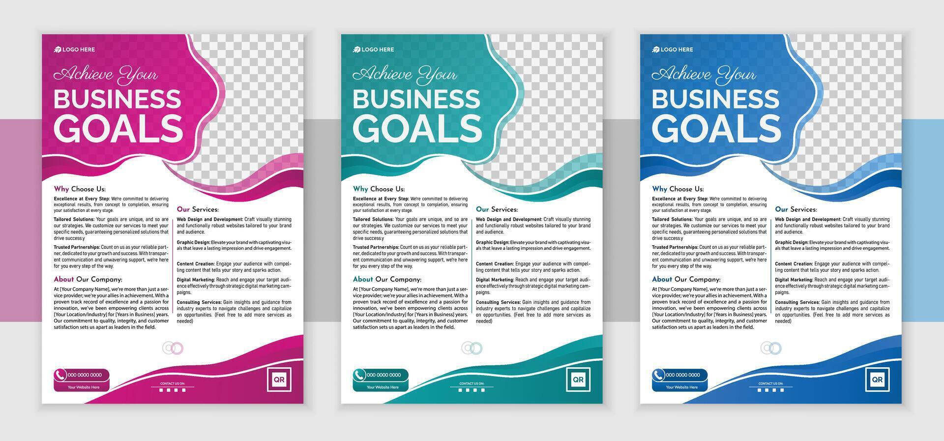 Three business goals banners with different colors and designs vector